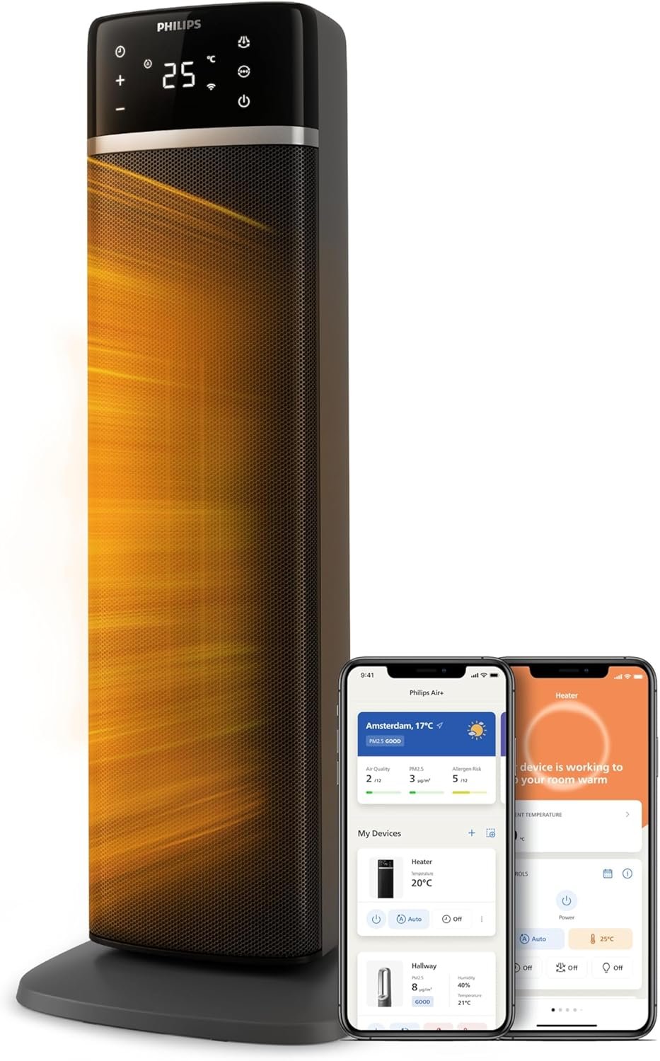 Philips Termoventilatore a Torre Serie 5000, 2000W, 40,5 dB*, potente | Risparmio energetico 50%, display, 4 modalit, 5 funzioni di sicurezza, oscillazione 60, App Air+, nero e grigio (CX5120/11) : Am...